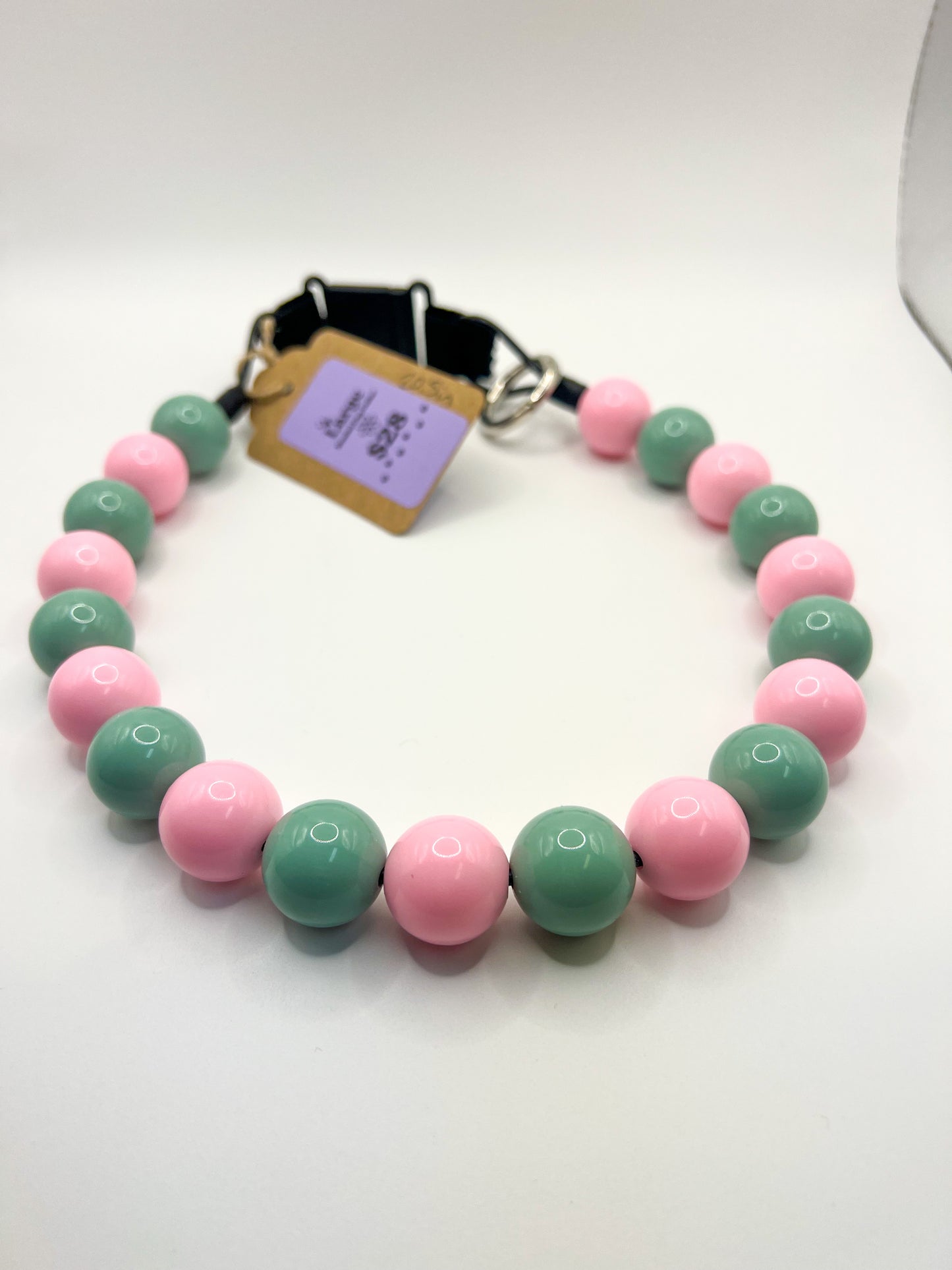 Sage & Pink Beaded Dog Collar
