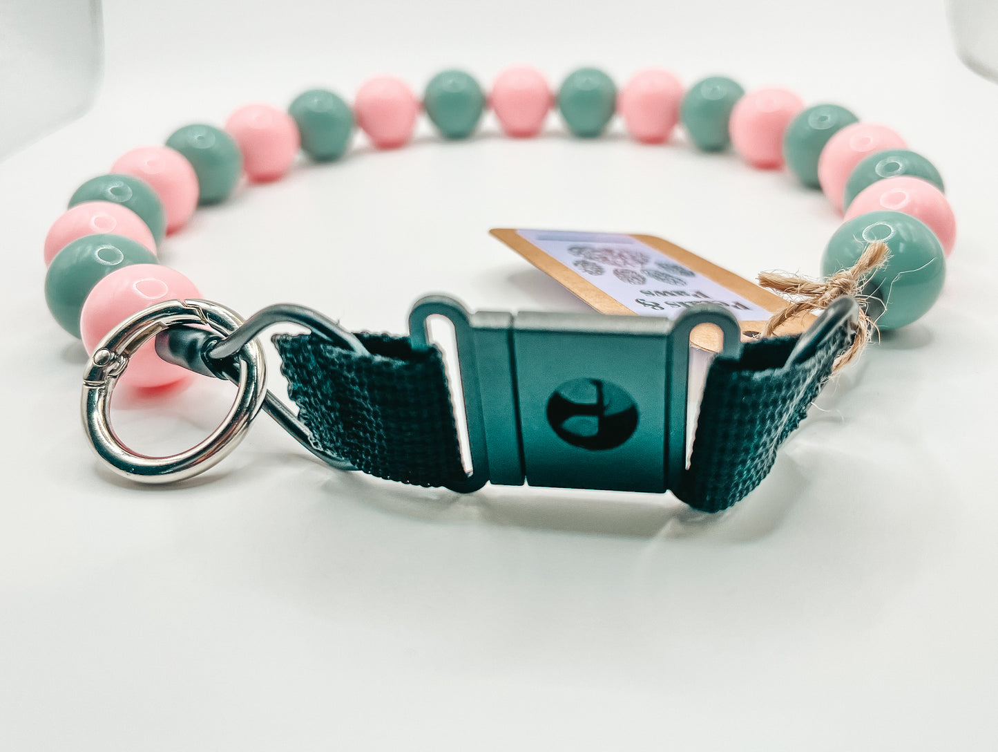 Sage & Pink Beaded Dog Collar