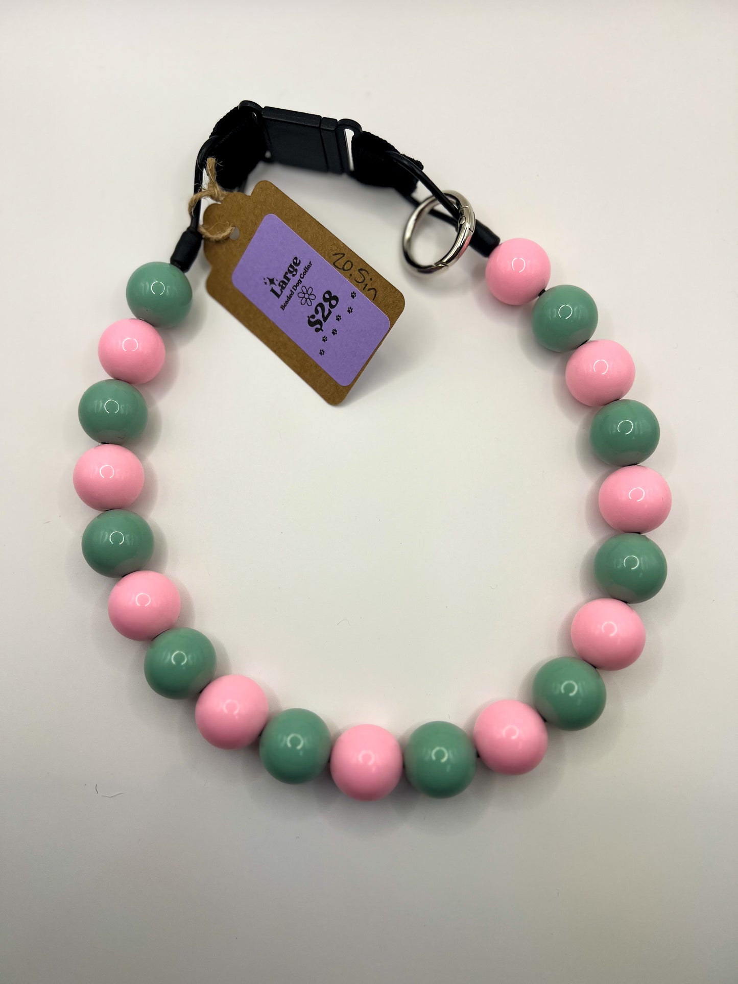 Sage & Pink Beaded Dog Collar