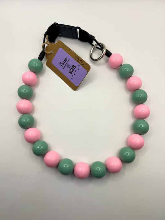 Sage & Pink Beaded Dog Collar