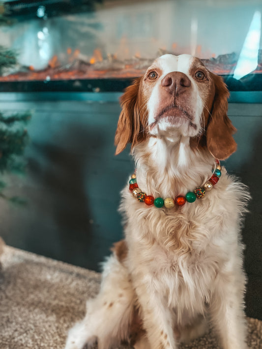 Large Christmas Beaded Dog Collar